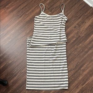Zara Black and White Striped Midi Dress